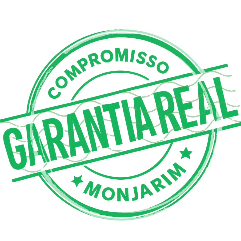 Selo de Garantia Real Monjarim em verde e branco.